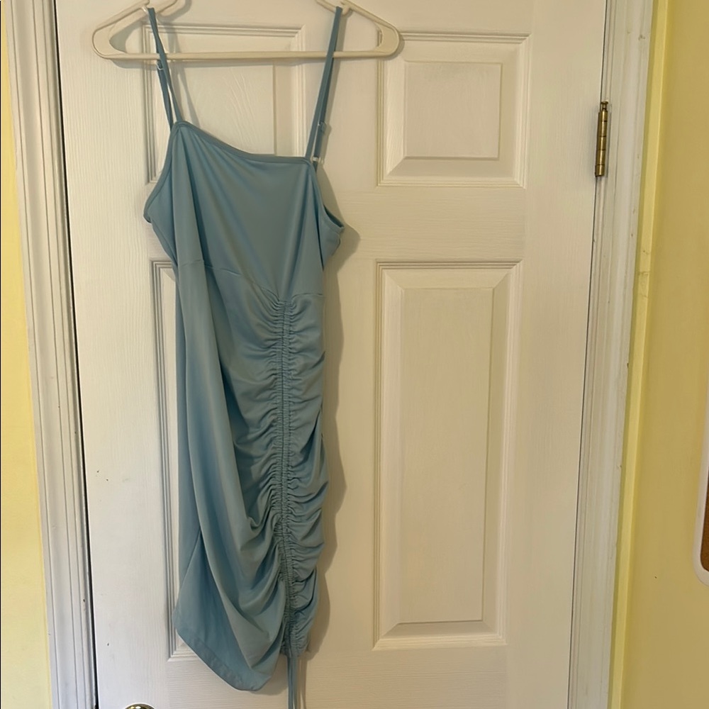 SHEIN Baby Blue Asymmetrical Ruched Bodycon Mini Dress